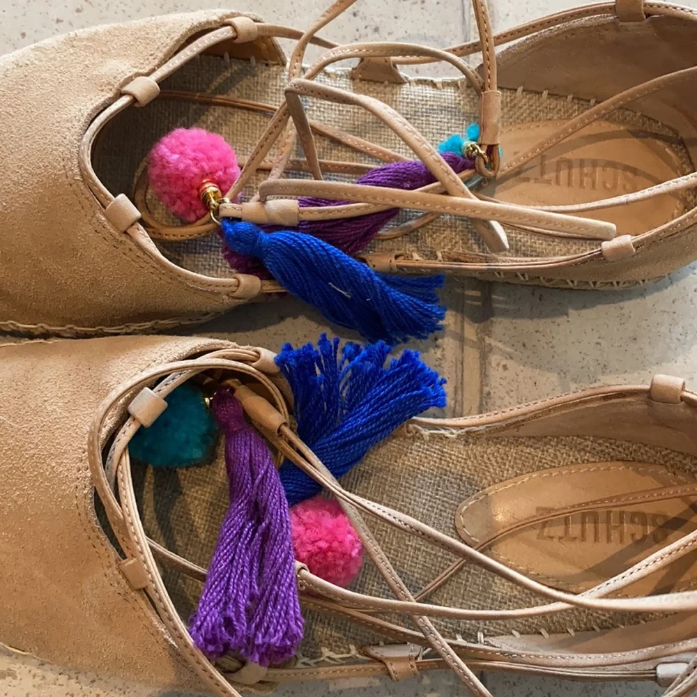 Schutz Brie lace up tassel Pom Pom flats size 9 - Picture 3 of 7
